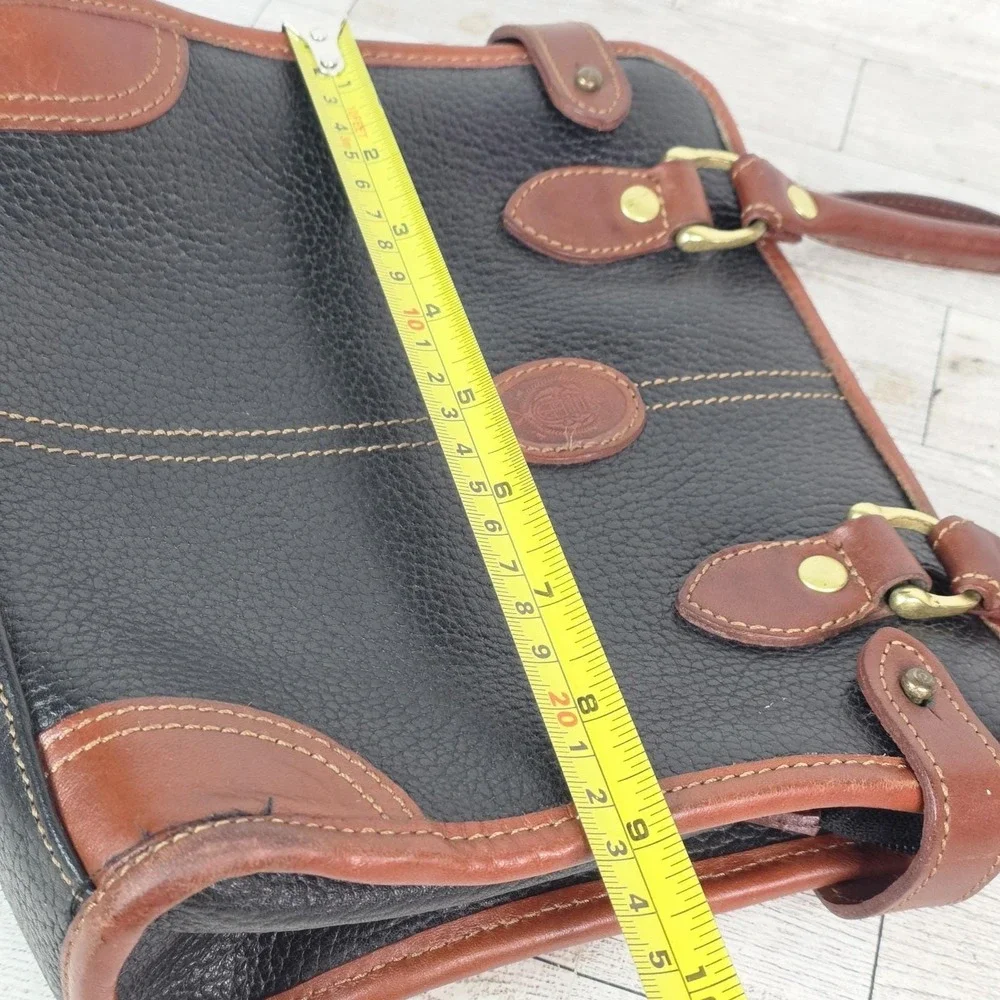 80s Vintage Liz Claiborne Genuine Leather Handbag Black Brown Trim Purse - Picture 11 of 13